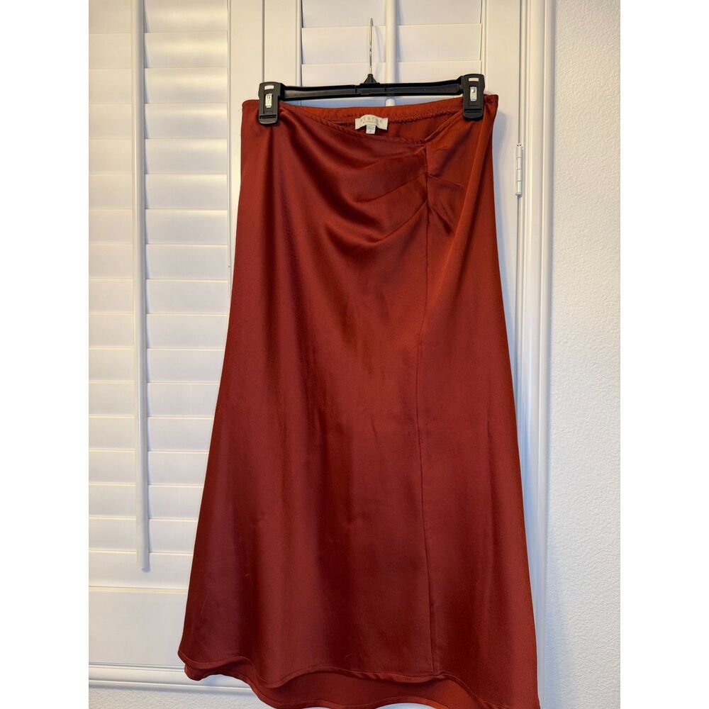 Status by Chenault Rust Copper Satin Asymmetric Midi Skirt Size Medium Ruched